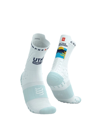 COMPRESSPORT Skarpetki do biegania trailowe PRORACING SOCKS V4 TRAIL UTMB 2025 white ice flow