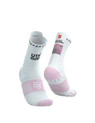COMPRESSPORT Skarpetki do biegania trailowe PRORACING SOCKS V4 TRAIL UTMB 2025 white roseate
