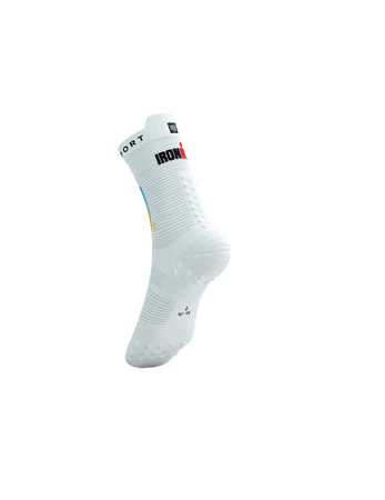 COMPRESSPORT Skarpetki do biegania wysokie PRORACING SOCKS V4 RUN HIGH IRONMAN 2025 white/sunrise