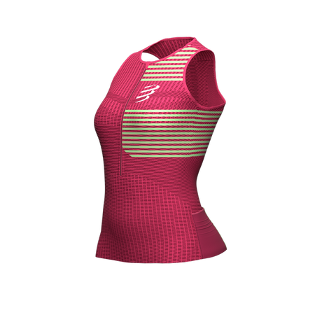 COMPRESSPORT Triathlonowa koszulka kompresyjna damska TRI POSTURAL TANK TOP różowo-zielona