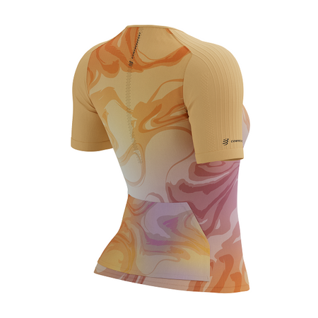 COMPRESSPORT Triathlonowa koszulka kompresyjna damska TRI POSTURAL AERO SS TOP buff orange print