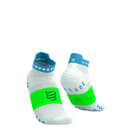 COMPRESSPORT Skarpetki do biegania krótkie PRORACING SOCKS V4 RUN LOW white/norse blue/neon green