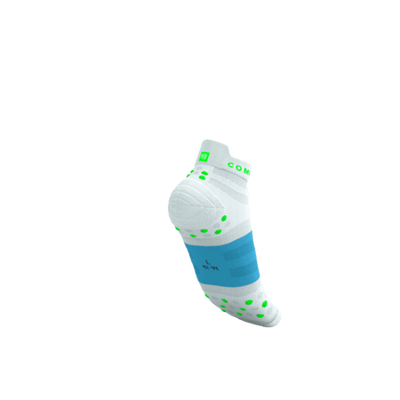 COMPRESSPORT Skarpetki do biegania PRORACING SOCKS V4 ULTRALIGHT RUN LOW white/norse blue/neon green