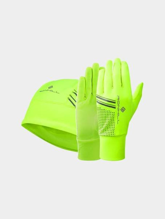 RONHILL Zestaw czapka biegowa + rękawiczki biegowe BEANIE AND GLOVE SET fluo żółty