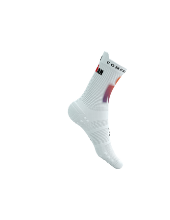 COMPRESSPORT Skarpetki do biegania wysokie PRORACING SOCKS V4 RUN HIGH IRONMAN 2025 white/sunset