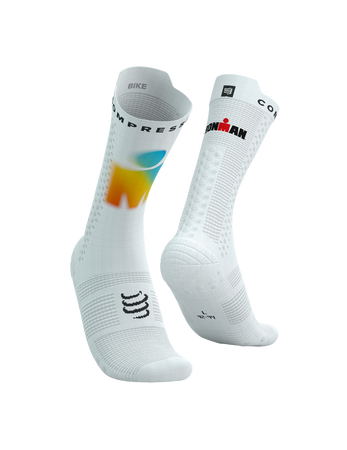 COMPRESSPORT Skarpetki rowerowe PRORACING SOCKS V4 BIKE IRONMAN 2025 white/sunrise