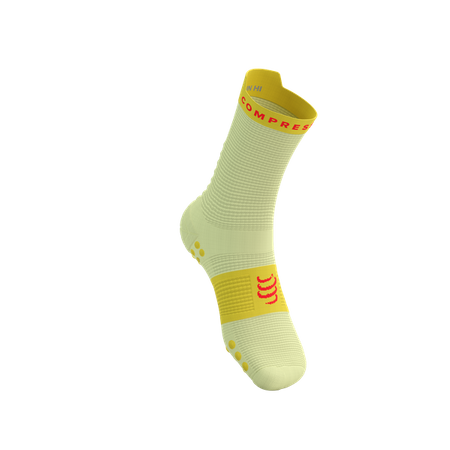 COMPRESSPORT Skarpetki do biegania wysokie PRORACING SOCKS V4 RUN HIGH elf yellow/fluo red