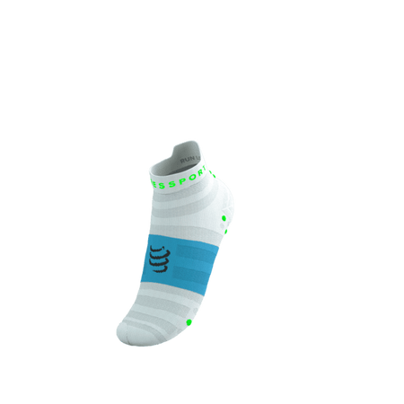 COMPRESSPORT Skarpetki do biegania PRORACING SOCKS V4 ULTRALIGHT RUN LOW white/norse blue/neon green