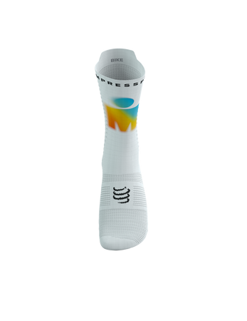 COMPRESSPORT Skarpetki rowerowe PRORACING SOCKS V4 BIKE IRONMAN 2025 white/sunrise