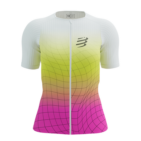 COMPRESSPORT Triathlonowa koszulka kompresyjna damska TRI POSTURAL AERO SS TOP safe yellow/neo pink