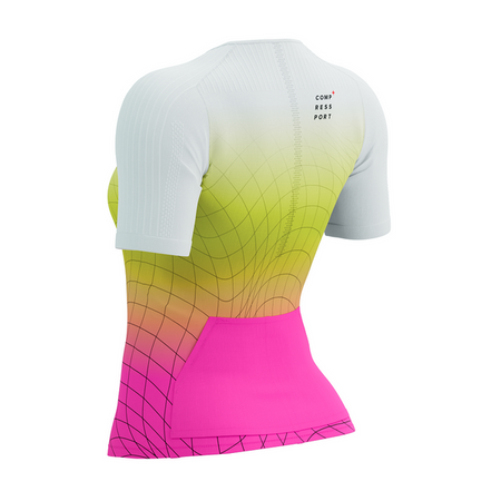 COMPRESSPORT Triathlonowa koszulka kompresyjna damska TRI POSTURAL AERO SS TOP safe yellow/neo pink