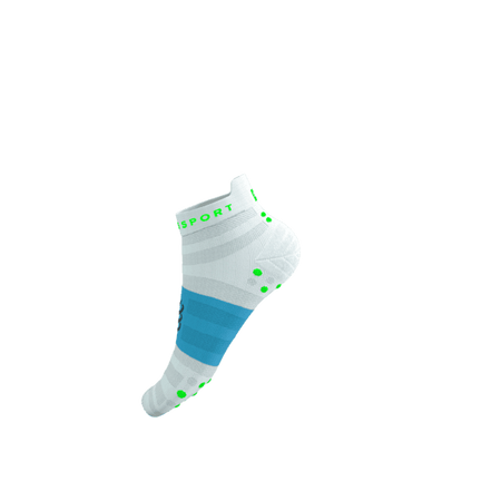 COMPRESSPORT Skarpetki do biegania PRORACING SOCKS V4 ULTRALIGHT RUN LOW white/norse blue/neon green
