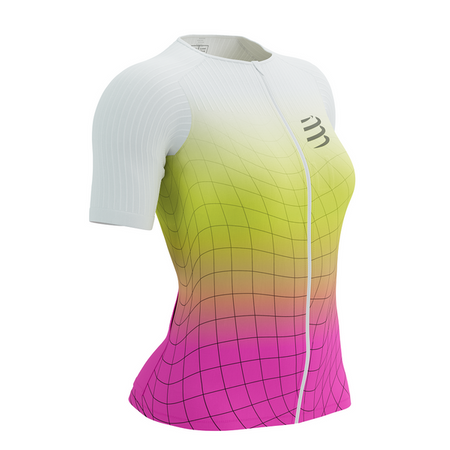 COMPRESSPORT Triathlonowa koszulka kompresyjna damska TRI POSTURAL AERO SS TOP safe yellow/neo pink