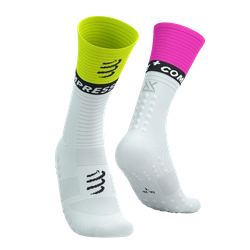COMPRESSPORT Skarpetki kompresyjne do biegania MID COMPRESSION SOCKS V2.0 white/safe yellow/neo pink