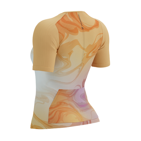 COMPRESSPORT Triathlonowa koszulka kompresyjna damska TRI POSTURAL AERO SS TOP buff orange print