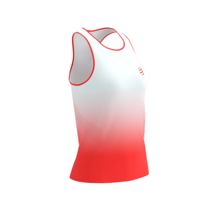 COMPRESSPORT Koszulka biegowa damska PERFORMANCE SINGLET fluo red/white