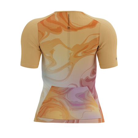 COMPRESSPORT Triathlonowa koszulka kompresyjna damska TRI POSTURAL AERO SS TOP buff orange print