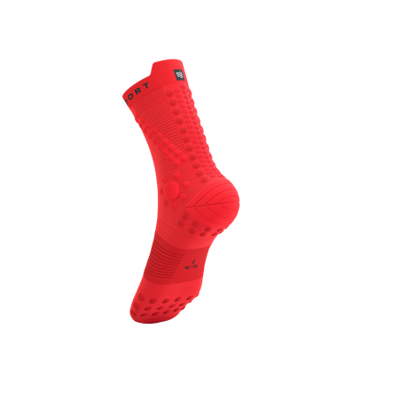 COMPRESSPORT Skarpetki do biegania trailowe PRORACING SOCKS V4 TRAIL fluo red/black