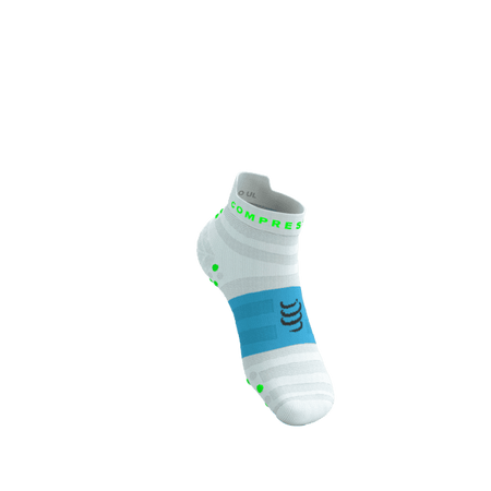 COMPRESSPORT Skarpetki do biegania PRORACING SOCKS V4 ULTRALIGHT RUN LOW white/norse blue/neon green