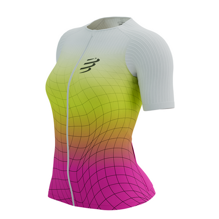 COMPRESSPORT Triathlonowa koszulka kompresyjna damska TRI POSTURAL AERO SS TOP safe yellow/neo pink