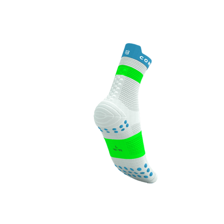 COMPRESSPORT Skarpetki do biegania wysokie PRORACING SOCKS V4 RUN HIGH white/norse blue/neon green