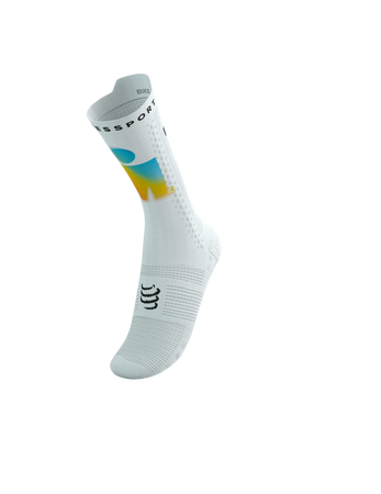 COMPRESSPORT Skarpetki rowerowe PRORACING SOCKS V4 BIKE IRONMAN 2025 white/sunrise