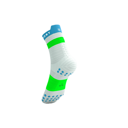 COMPRESSPORT Skarpetki do biegania wysokie PRORACING SOCKS V4 RUN HIGH white/norse blue/neon green