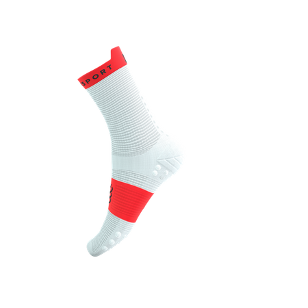 COMPRESSPORT Skarpetki do biegania wysokie PRORACING SOCKS V4 RUN HIGH white/fluo red