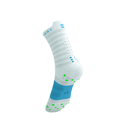 COMPRESSPORT Skarpetki do biegania PRORACING SOCKS V4 ULTRALIGHT RUN HIGH white/norse blue/neon green