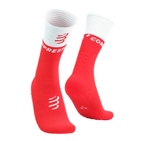 COMPRESSPORT Skarpetki kompresyjne do biegania MID COMPRESSION SOCKS V2.0 fluo red/white