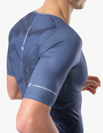 COMPRESSPORT Triathlonowa koszulka kompresyjna TRI POSTURAL AERO SS TOP indigo print