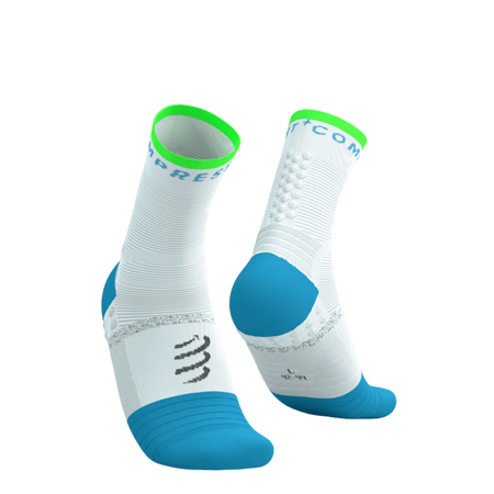 COMPRESSPORT Skarpetki do biegania PRO MARATHON SOCKS V2.0 white/norse blue/neon green