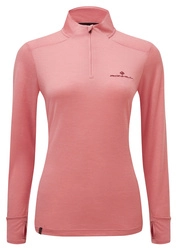 RONHILL Bluza biegowa damska TECH MERINO 1/2 ZIP TEE różowa