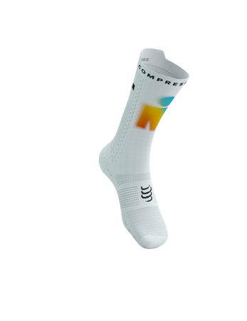 COMPRESSPORT Skarpetki rowerowe PRORACING SOCKS V4 BIKE IRONMAN 2025 white/sunrise
