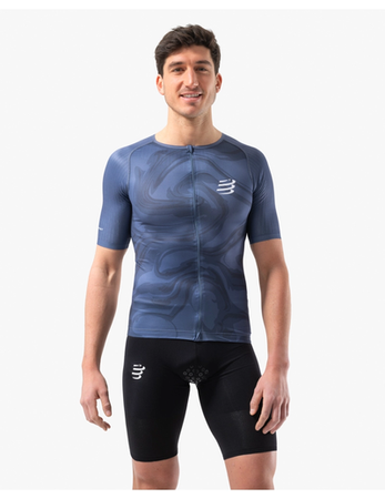 COMPRESSPORT Triathlonowa koszulka kompresyjna TRI POSTURAL AERO SS TOP indigo print