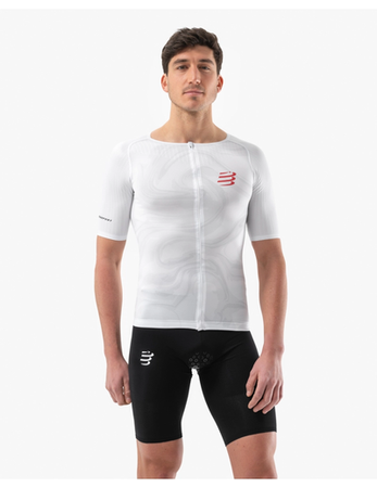 COMPRESSPORT Triathlonowa koszulka kompresyjna TRI POSTURAL AERO SS TOP white print