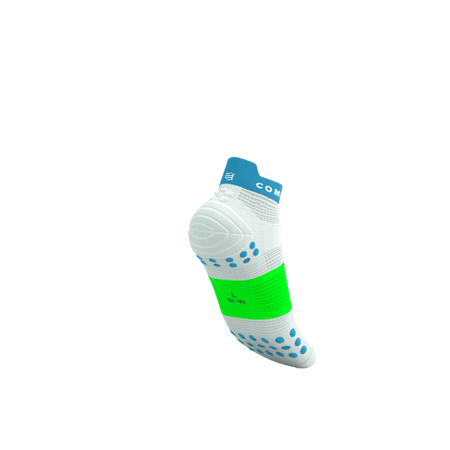 COMPRESSPORT Skarpetki do biegania krótkie PRORACING SOCKS V4 RUN LOW white/norse blue/neon green