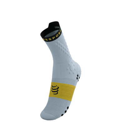 COMPRESSPORT Skarpetki do biegania trailowe PRORACING SOCKS V4 TRAIL grey dawn/ceylon yellow