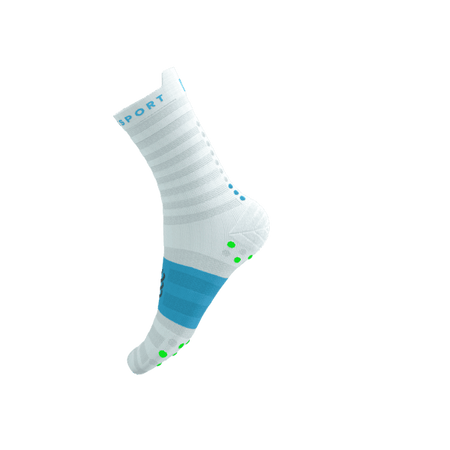 COMPRESSPORT Skarpetki do biegania PRORACING SOCKS V4 ULTRALIGHT RUN HIGH white/norse blue/neon green