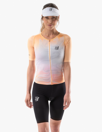 COMPRESSPORT Triathlonowa koszulka kompresyjna damska TRI POSTURAL AERO SS TOP buff orange print