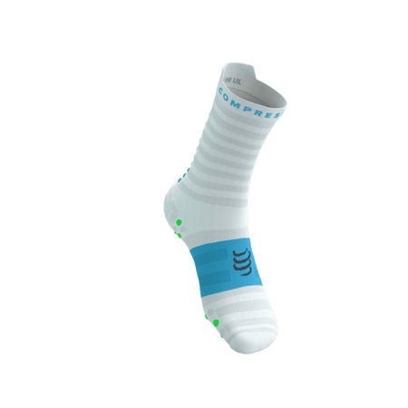 COMPRESSPORT Skarpetki do biegania PRORACING SOCKS V4 ULTRALIGHT RUN HIGH white/norse blue/neon green