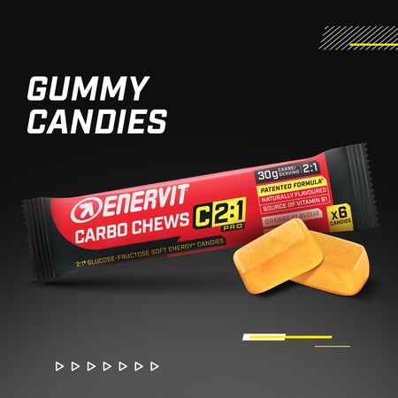 ENERVIT Żelki energetyczne CARBO CHEWS C2:1 PRO pomarańczowe