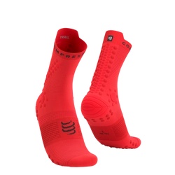 COMPRESSPORT Skarpetki do biegania trailowe PRORACING SOCKS V4 TRAIL fluo red/black