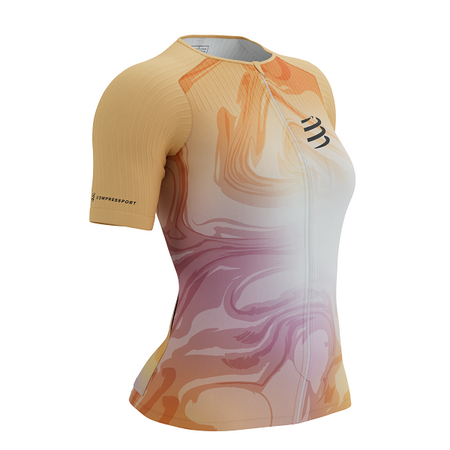 COMPRESSPORT Triathlonowa koszulka kompresyjna damska TRI POSTURAL AERO SS TOP buff orange print