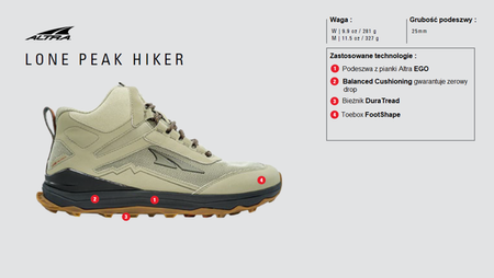 ALTRA Buty trekkingowe damskie LONE PEAK HIKER khaki