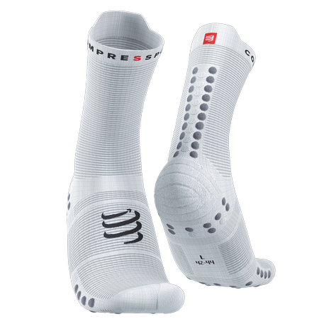 COMPRESSPORT Skarpetki do biegania wysokie ProRacing Socks V4 biało-szare