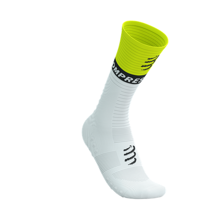 COMPRESSPORT Skarpetki kompresyjne do biegania MID COMPRESSION SOCKS V2.0 white/safe yellow/neo pink