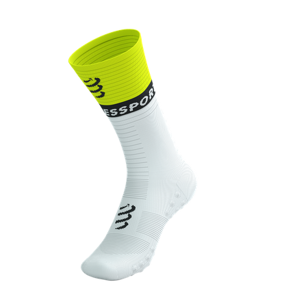 COMPRESSPORT Skarpetki kompresyjne do biegania MID COMPRESSION SOCKS V2.0 white/safe yellow/neo pink