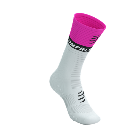 COMPRESSPORT Skarpetki kompresyjne do biegania MID COMPRESSION SOCKS V2.0 white/safe yellow/neo pink