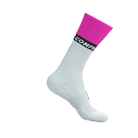 COMPRESSPORT Skarpetki kompresyjne do biegania MID COMPRESSION SOCKS V2.0 white/safe yellow/neo pink